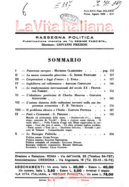 Vita italiana rassegna mensile di politica interna, estera, coloniale e di emigrazione