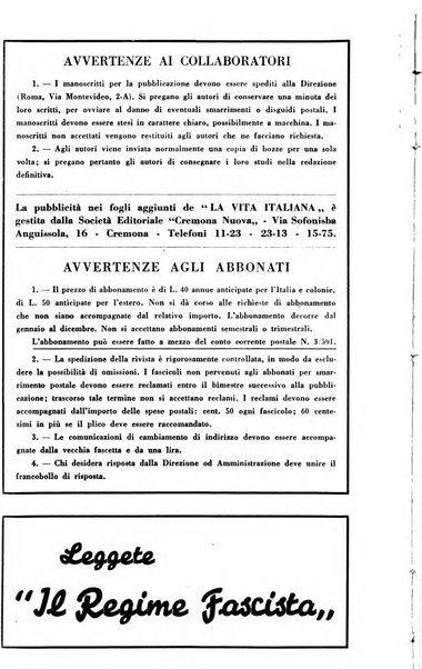 Vita italiana rassegna mensile di politica interna, estera, coloniale e di emigrazione