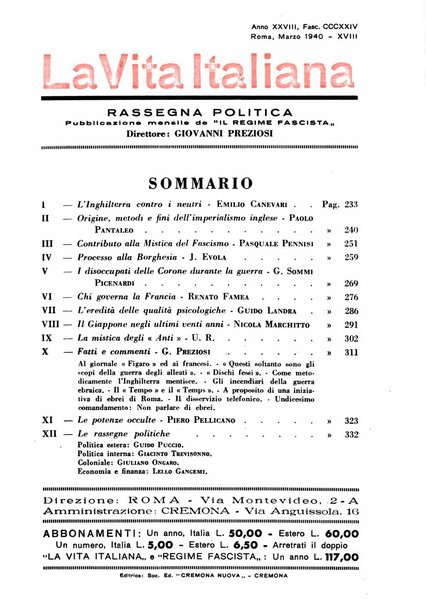 Vita italiana rassegna mensile di politica interna, estera, coloniale e di emigrazione