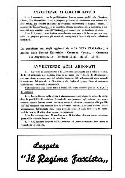 Vita italiana rassegna mensile di politica interna, estera, coloniale e di emigrazione