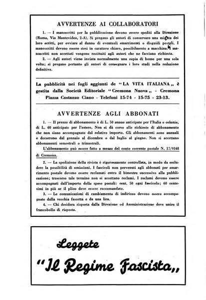 Vita italiana rassegna mensile di politica interna, estera, coloniale e di emigrazione