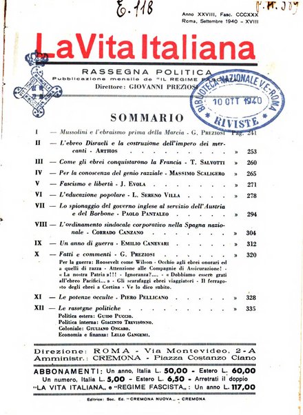 Vita italiana rassegna mensile di politica interna, estera, coloniale e di emigrazione