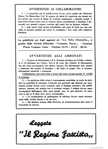 Vita italiana rassegna mensile di politica interna, estera, coloniale e di emigrazione