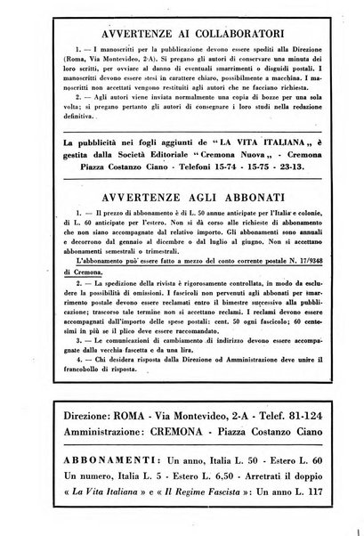 Vita italiana rassegna mensile di politica interna, estera, coloniale e di emigrazione