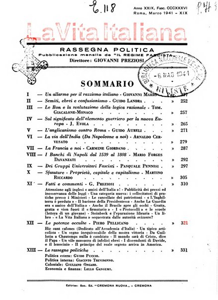 Vita italiana rassegna mensile di politica interna, estera, coloniale e di emigrazione