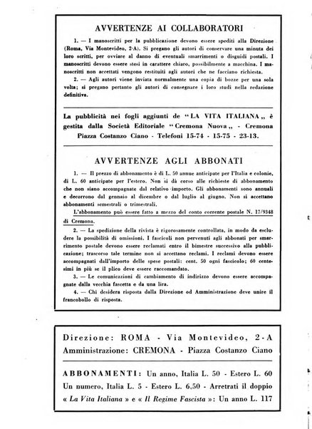 Vita italiana rassegna mensile di politica interna, estera, coloniale e di emigrazione