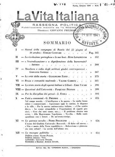 Vita italiana rassegna mensile di politica interna, estera, coloniale e di emigrazione