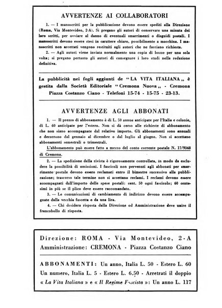 Vita italiana rassegna mensile di politica interna, estera, coloniale e di emigrazione