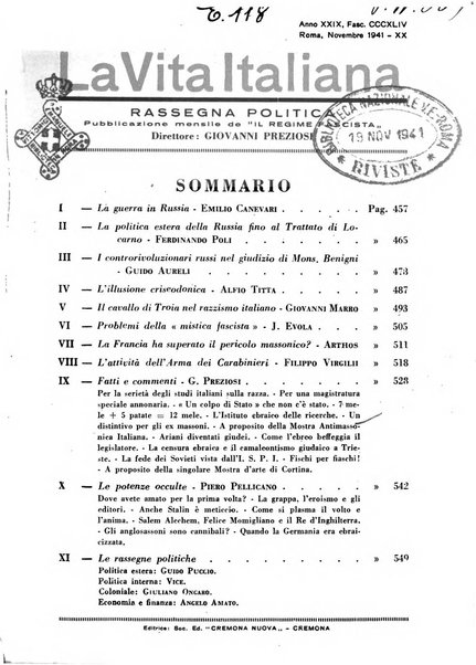 Vita italiana rassegna mensile di politica interna, estera, coloniale e di emigrazione