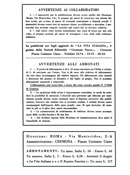 Vita italiana rassegna mensile di politica interna, estera, coloniale e di emigrazione