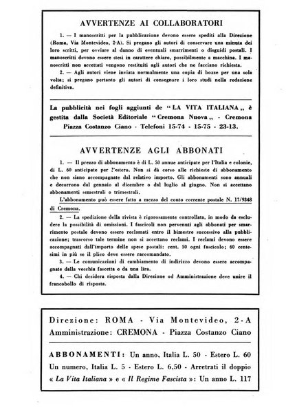 Vita italiana rassegna mensile di politica interna, estera, coloniale e di emigrazione