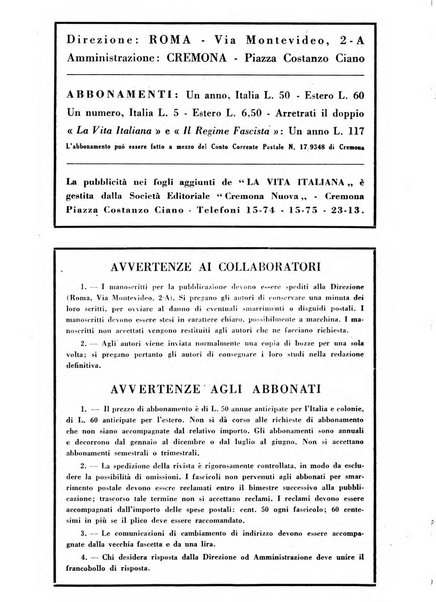 Vita italiana rassegna mensile di politica interna, estera, coloniale e di emigrazione