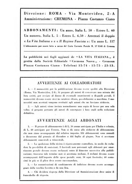 Vita italiana rassegna mensile di politica interna, estera, coloniale e di emigrazione