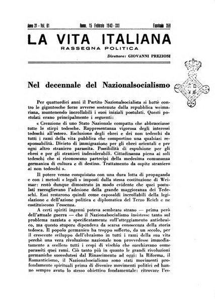 Vita italiana rassegna mensile di politica interna, estera, coloniale e di emigrazione