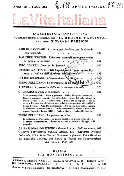 Vita italiana rassegna mensile di politica interna, estera, coloniale e di emigrazione