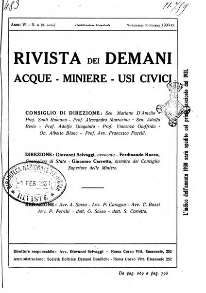 Rivista dei demani, acque, miniere, usi civici