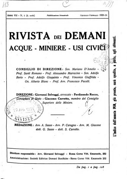 Rivista dei demani, acque, miniere, usi civici