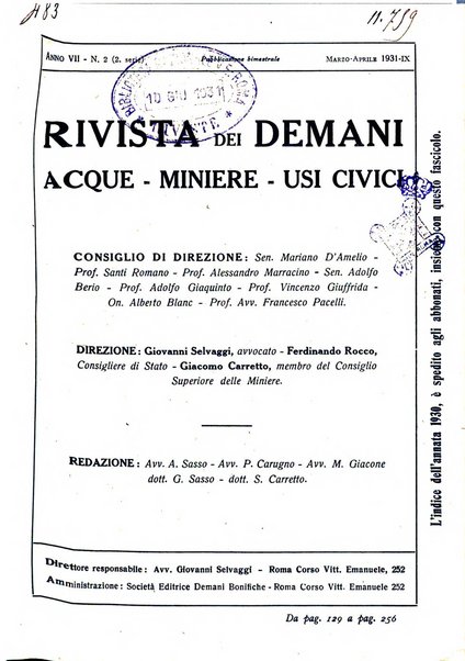 Rivista dei demani, acque, miniere, usi civici