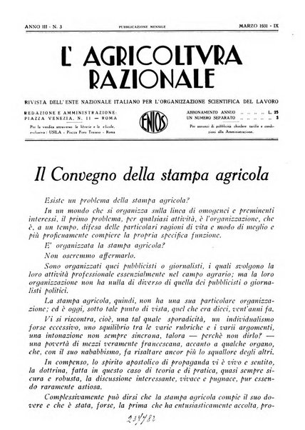 L'agricoltura razionale rivista dell'Ente nazionale italiano per l'organizzazione scientifica del lavoro