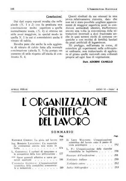 L'agricoltura razionale rivista dell'Ente nazionale italiano per l'organizzazione scientifica del lavoro