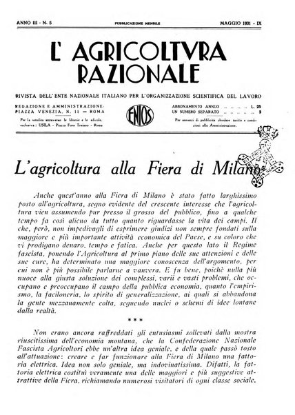 L'agricoltura razionale rivista dell'Ente nazionale italiano per l'organizzazione scientifica del lavoro