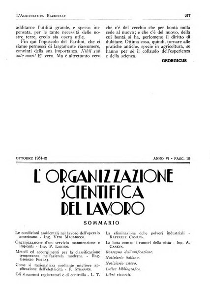 L'agricoltura razionale rivista dell'Ente nazionale italiano per l'organizzazione scientifica del lavoro