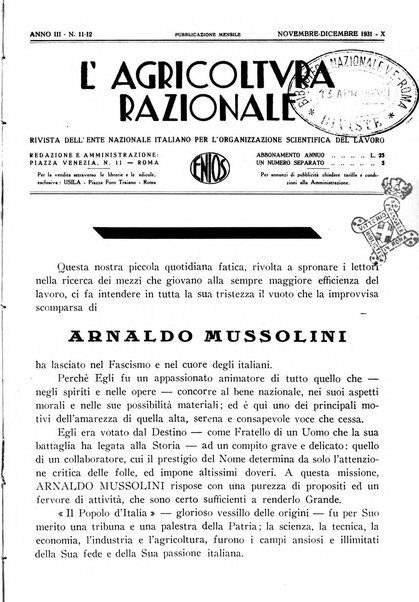 L'agricoltura razionale rivista dell'Ente nazionale italiano per l'organizzazione scientifica del lavoro