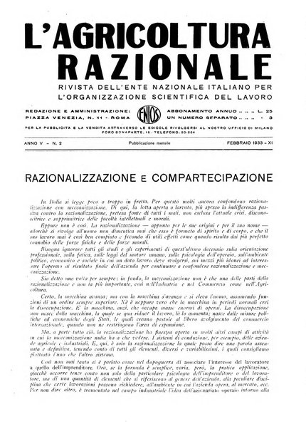 L'agricoltura razionale rivista dell'Ente nazionale italiano per l'organizzazione scientifica del lavoro