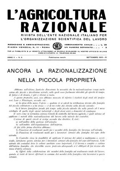 L'agricoltura razionale rivista dell'Ente nazionale italiano per l'organizzazione scientifica del lavoro