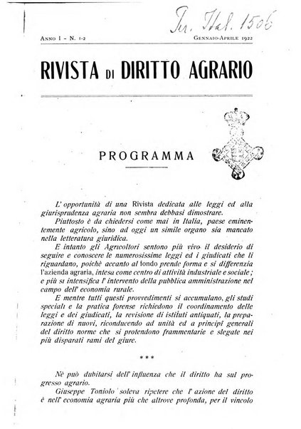 Rivista di diritto agrario organo dell'Osservatorio italiano di diritto agrario