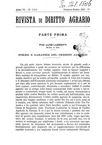 Rivista di diritto agrario organo dell'Osservatorio italiano di diritto agrario