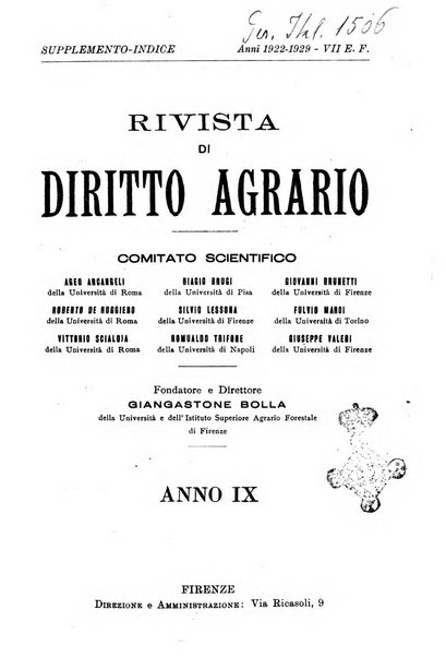 Rivista di diritto agrario organo dell'Osservatorio italiano di diritto agrario