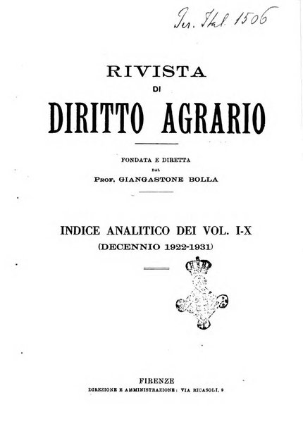 Rivista di diritto agrario organo dell'Osservatorio italiano di diritto agrario