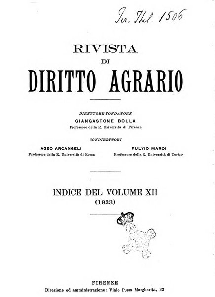 Rivista di diritto agrario organo dell'Osservatorio italiano di diritto agrario