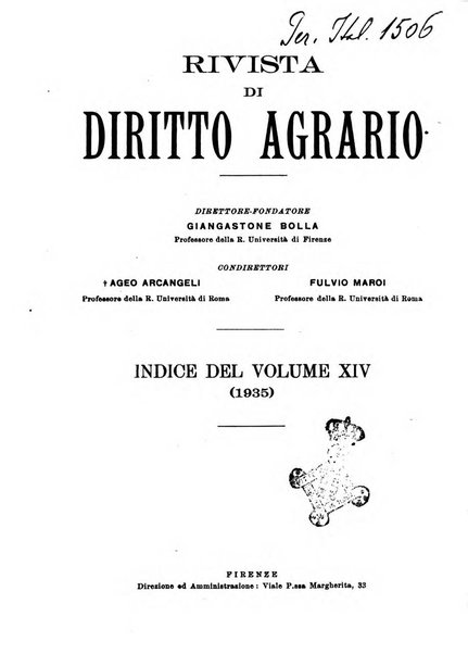 Rivista di diritto agrario organo dell'Osservatorio italiano di diritto agrario