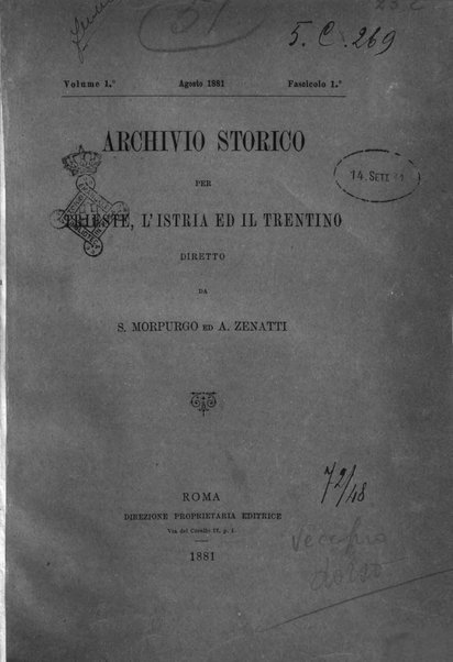 Archivio storico per Trieste l'Istria ed il Trentino