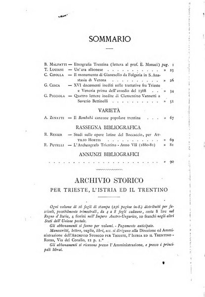 Archivio storico per Trieste l'Istria ed il Trentino