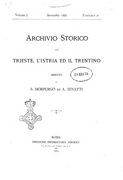 Archivio storico per Trieste l'Istria ed il Trentino