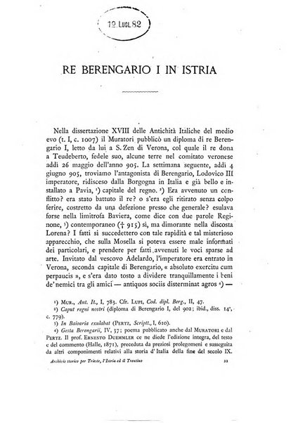 Archivio storico per Trieste l'Istria ed il Trentino