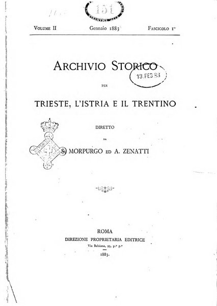 Archivio storico per Trieste l'Istria ed il Trentino