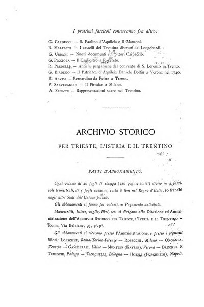 Archivio storico per Trieste l'Istria ed il Trentino