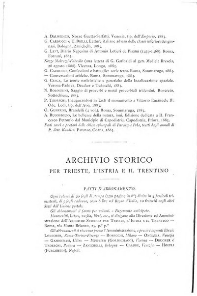 Archivio storico per Trieste l'Istria ed il Trentino