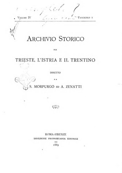 Archivio storico per Trieste l'Istria ed il Trentino