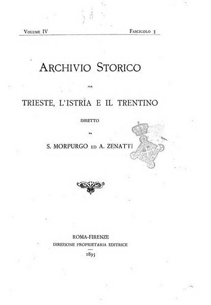 Archivio storico per Trieste l'Istria ed il Trentino