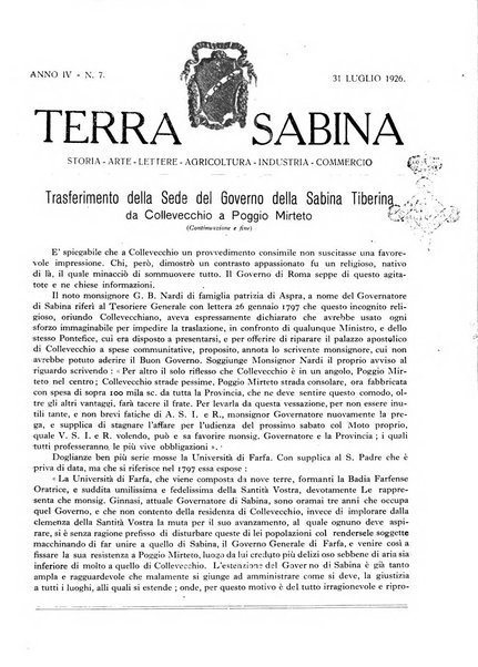 Terra Sabina storia, arte, lettere, agricoltura, industria, commercio