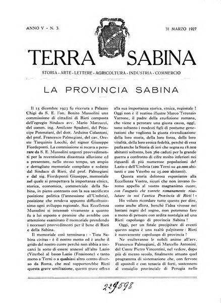 Terra Sabina storia, arte, lettere, agricoltura, industria, commercio