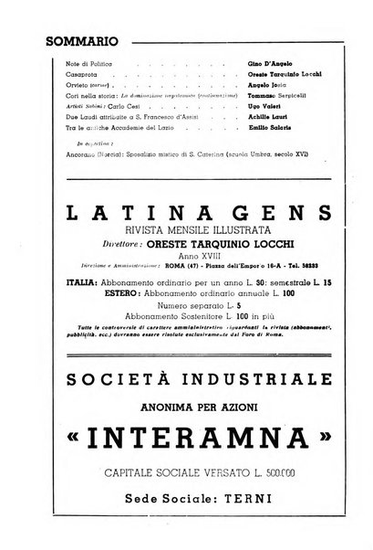 Latina gens rassegna del Lazio, dell'Umbria e della Sabina