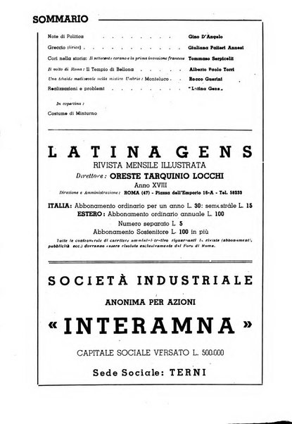 Latina gens rassegna del Lazio, dell'Umbria e della Sabina