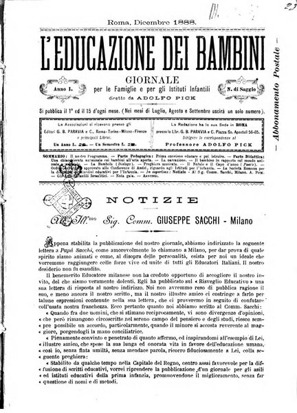 L'educazione dei bambini giornale per le famiglie e per gli istituti infantili