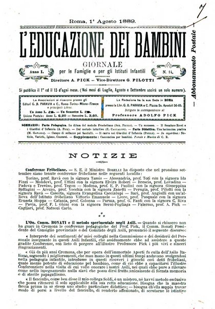 L'educazione dei bambini giornale per le famiglie e per gli istituti infantili